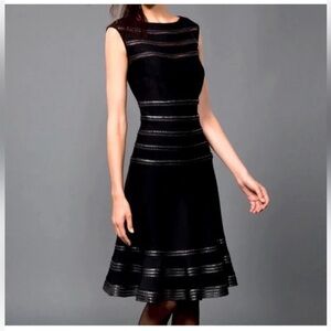 Tadashi Shoji Foil Print Banded Boatneck Dress in Silver